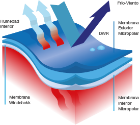 Infografia con detalle de tela Windshell